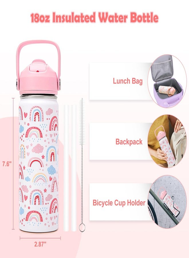 ACESAK 18oz Kids Insulated Water Bottle with Straw Lid - 18/8 Stainless Steel Kid Cup Travel Tumbler Double Wall Vacuum Leak Proof Portable Toddler Water Bottle (Rainbow + Mermaid) - Image 2